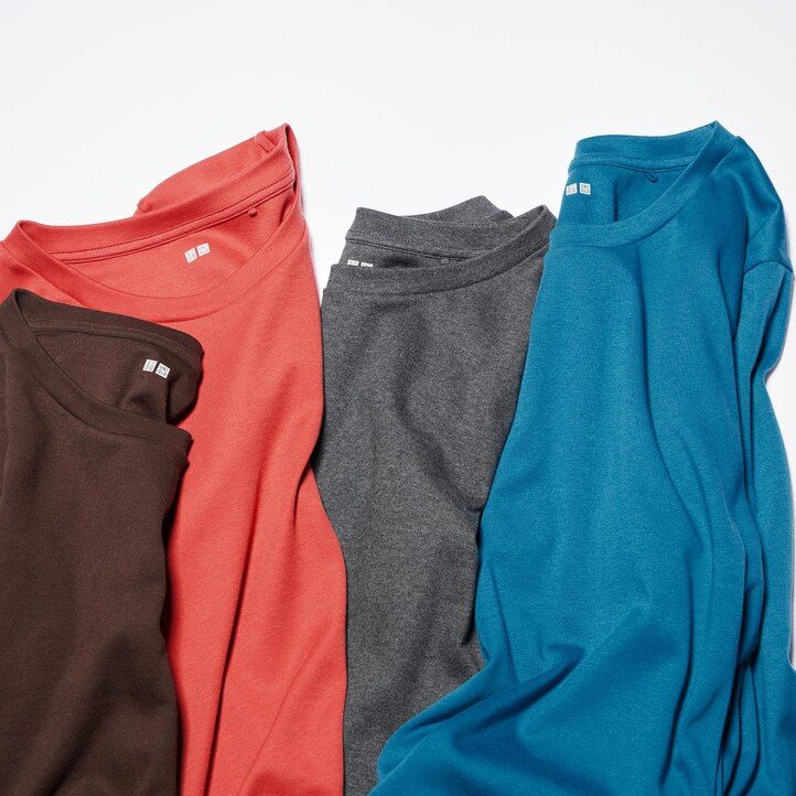 Green Uniqlo Smooth Cotton Stretch Crew Neck Long Sleeved T-Shirt | UVRMS-5704