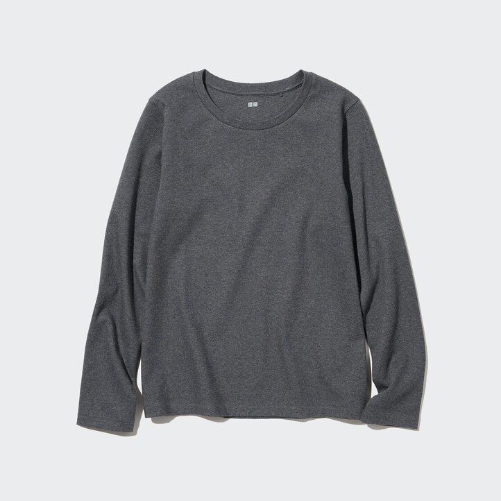 Green Uniqlo Smooth Cotton Stretch Crew Neck Long Sleeved T-Shirt | UVRMS-5704
