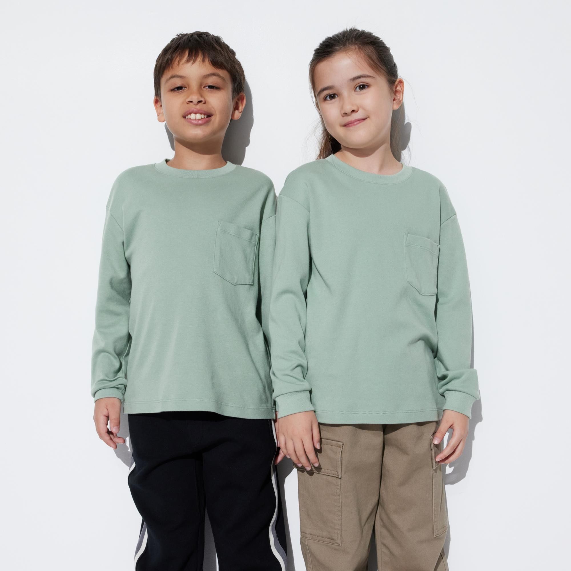 Green Uniqlo Soft Brushed Cotton Crew Neck Long Sleeved T-Shirt | DJQCI-7846