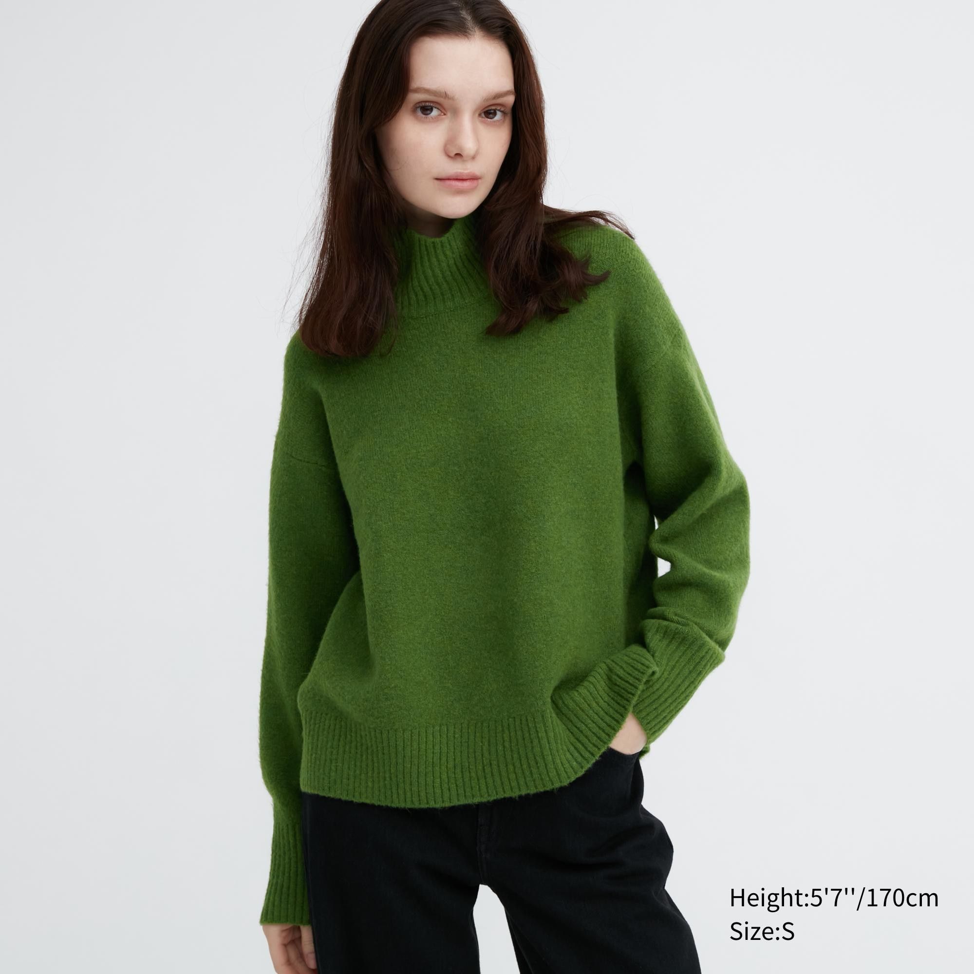 Green Uniqlo Souffle Yarn High Neck Jumper | VSEOW-9460