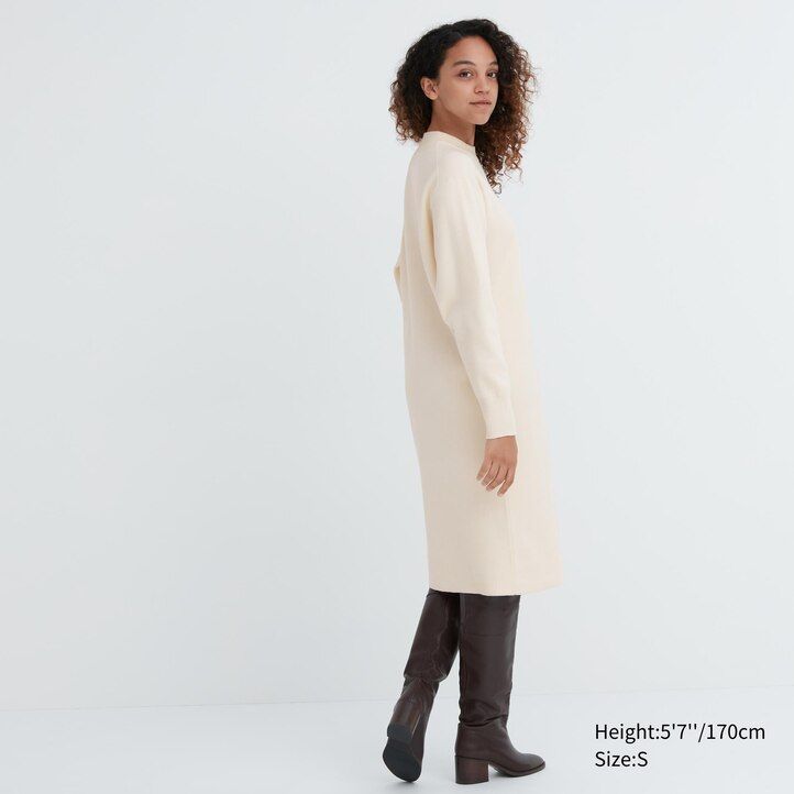 Green Uniqlo Souffle Yarn Smooth Long Sleeved Dress | SIJTP-2905