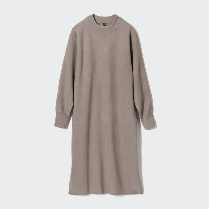Green Uniqlo Souffle Yarn Smooth Long Sleeved Dress | SIJTP-2905