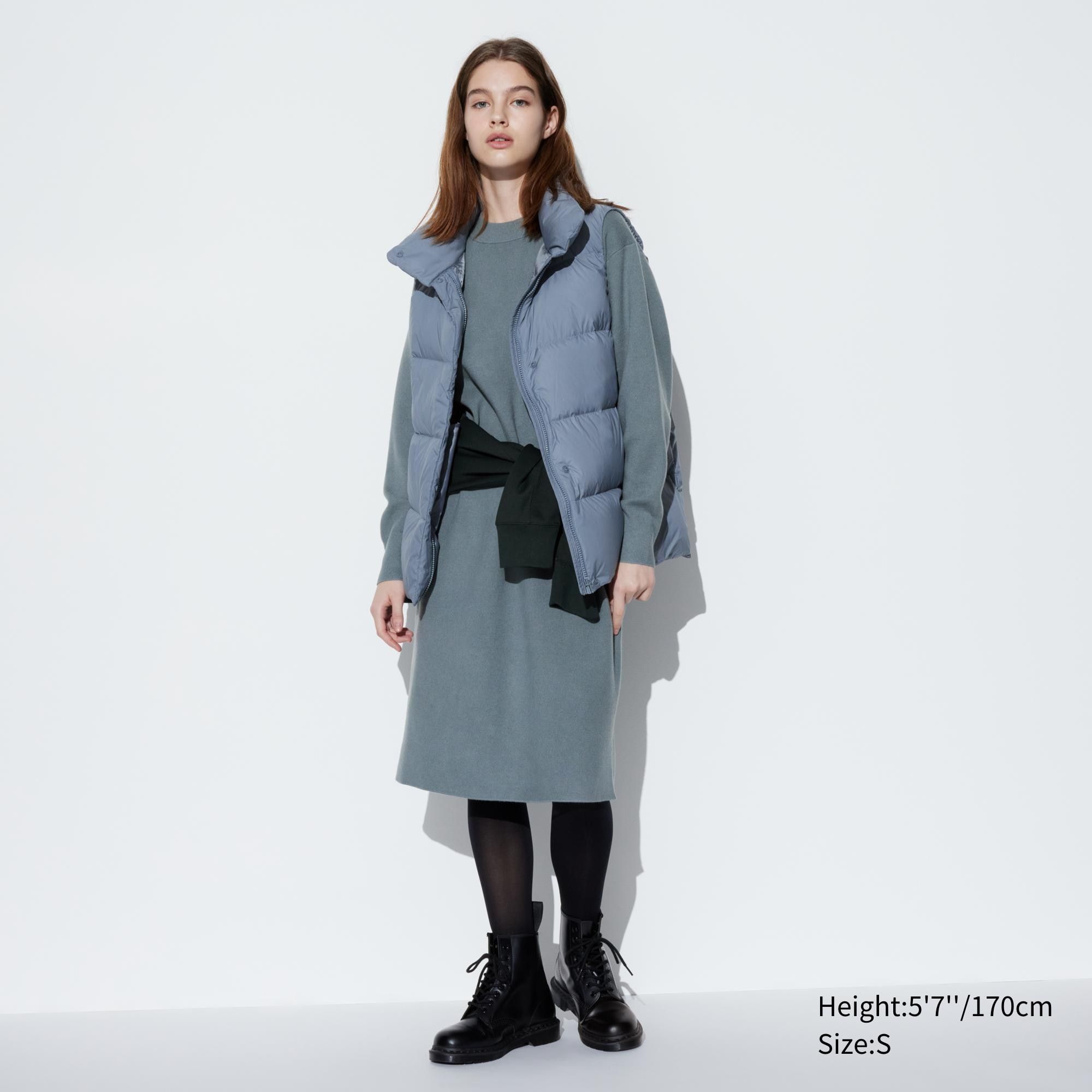 Green Uniqlo Souffle Yarn Smooth Long Sleeved Dress | SIJTP-2905