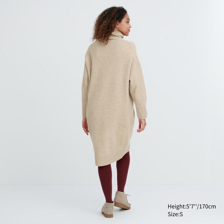 Green Uniqlo Souffle Yarn Turtleneck Long Sleeved Dress | CQHOZ-5937