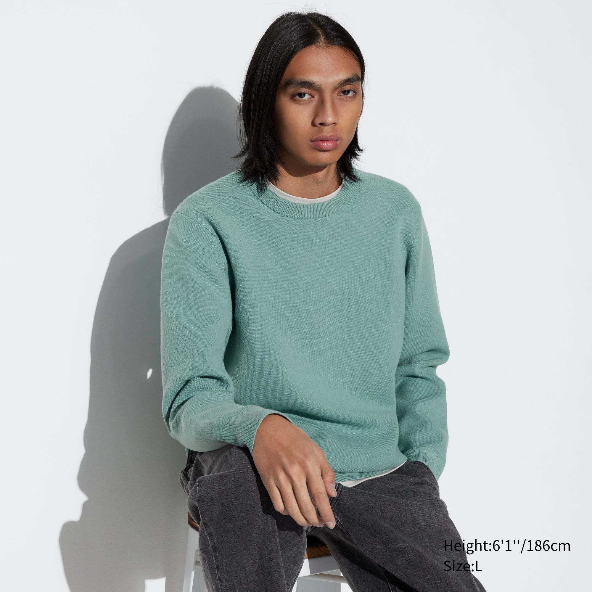 Green Uniqlo Washable Milano Ribbed Crew Neck Jumper | KDXVU-5798