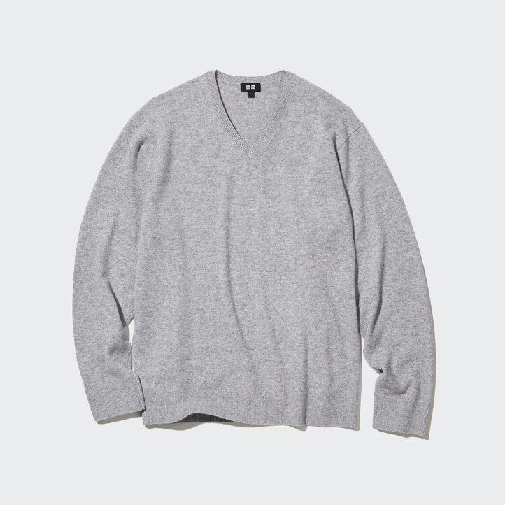 Grey Uniqlo 100pct Cashmere V Neck Jumper | IEKDW-5208