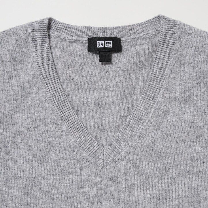 Grey Uniqlo 100pct Cashmere V Neck Jumper | IEKDW-5208
