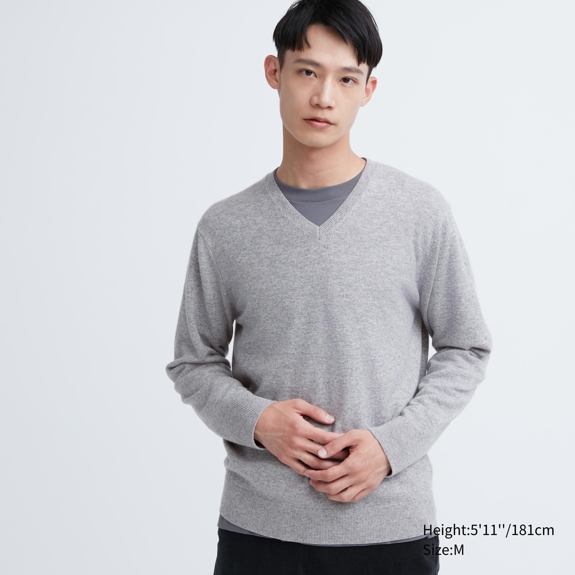 Grey Uniqlo 100pct Cashmere V Neck Jumper | IEKDW-5208