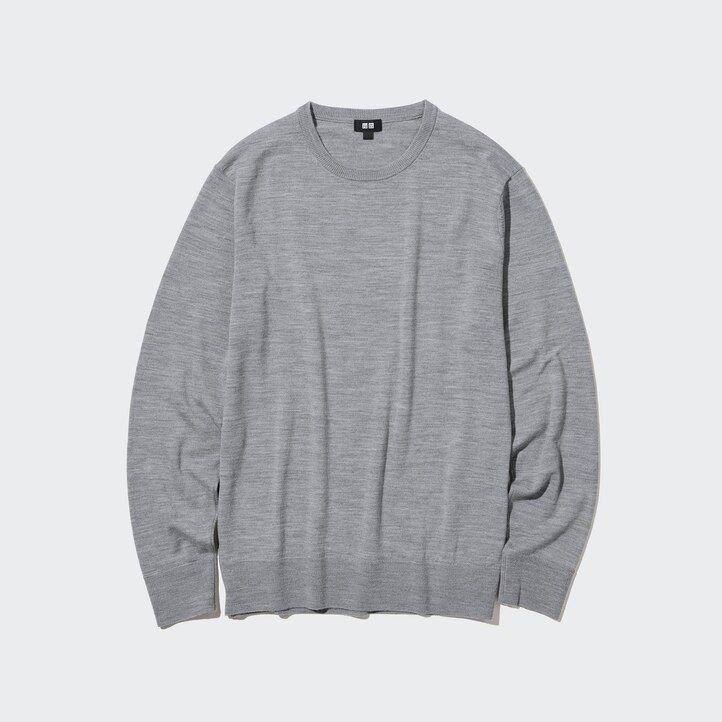 Grey Uniqlo 100pct Extra Fine Merino Crew Neck Jumper | MSWZC-4165