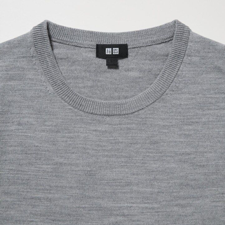 Grey Uniqlo 100pct Extra Fine Merino Crew Neck Jumper | MSWZC-4165