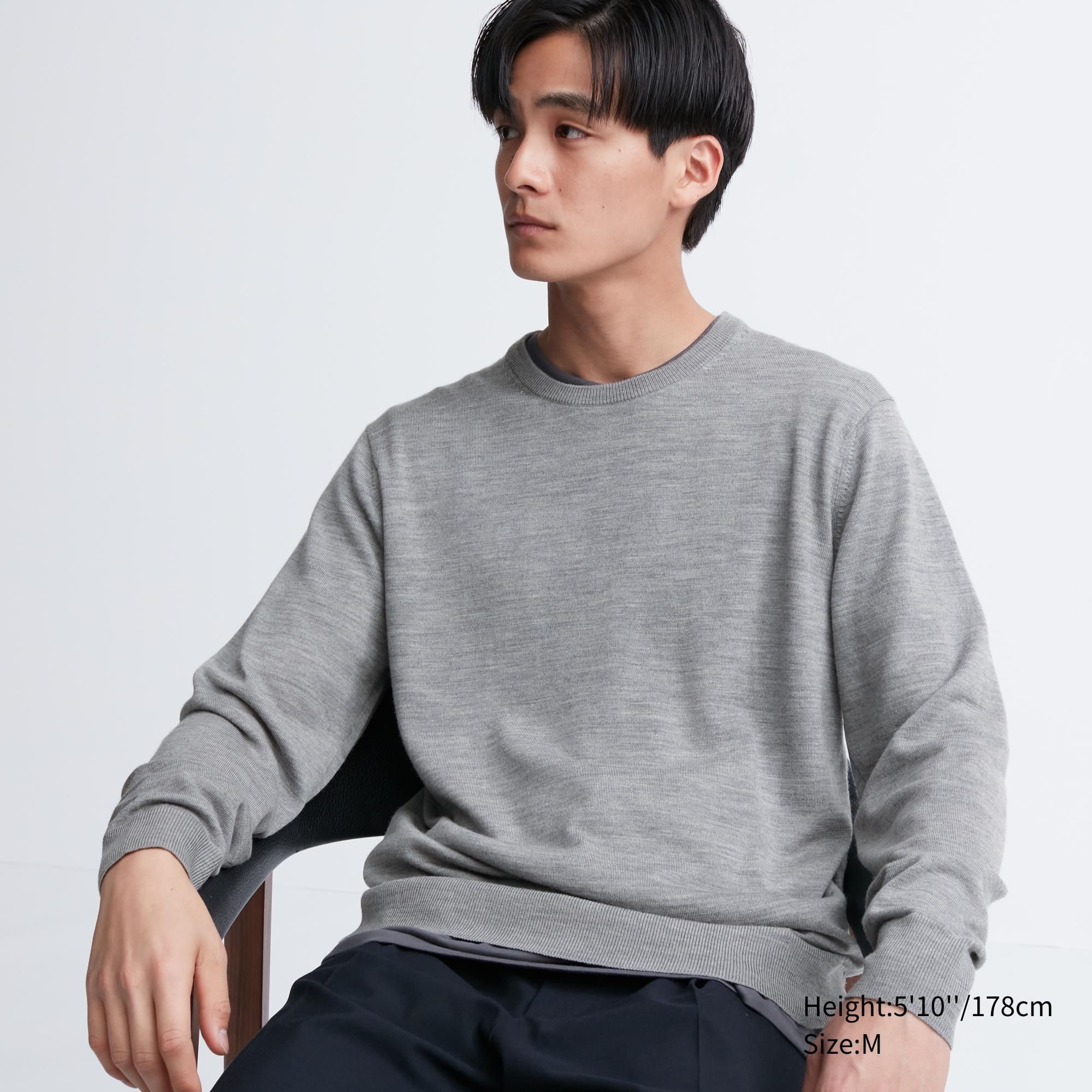 Grey Uniqlo 100pct Extra Fine Merino Crew Neck Jumper | MSWZC-4165