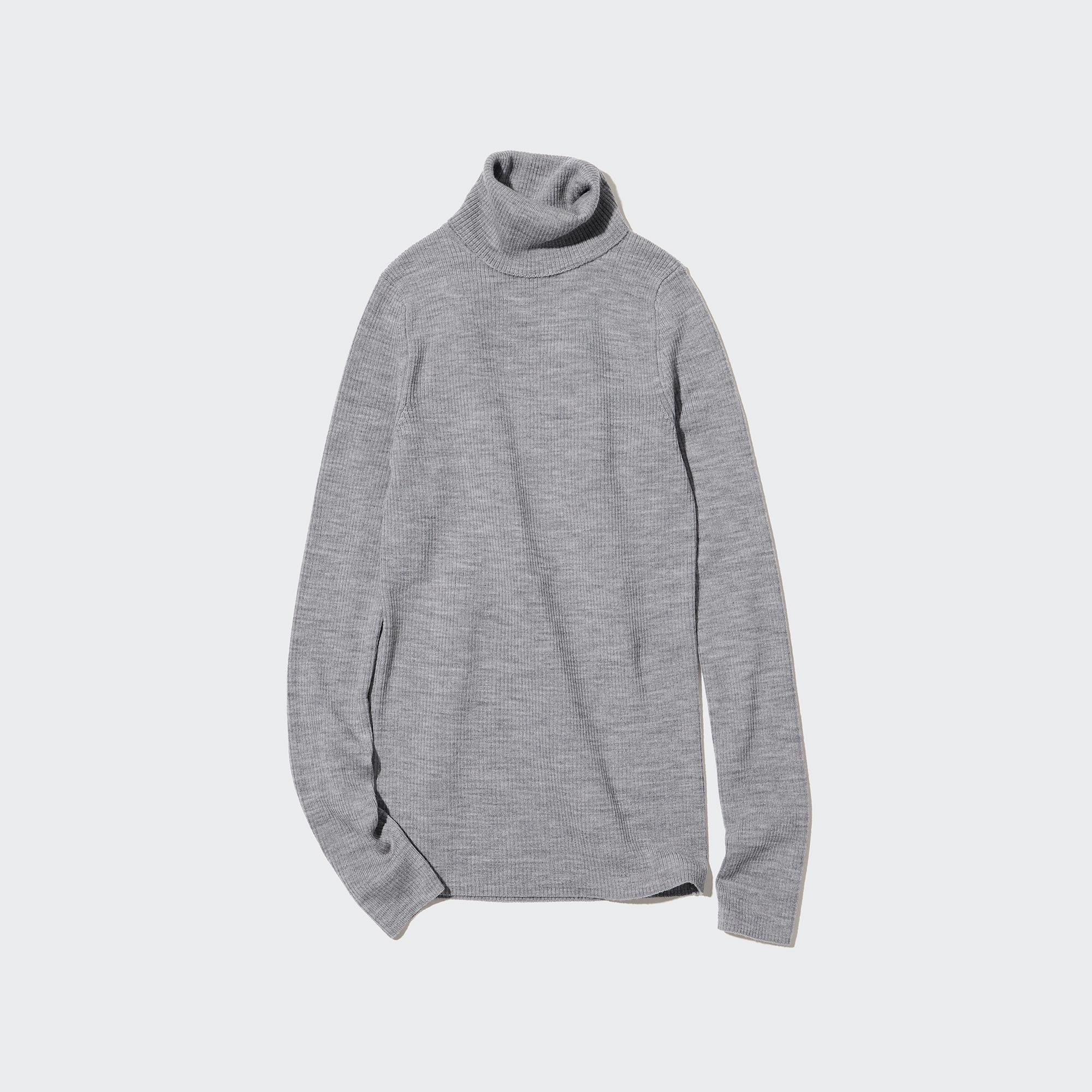 Grey Uniqlo 100pct Extra Fine Merino Ribbed Turtleneck Jumper | BRFOJ-6835