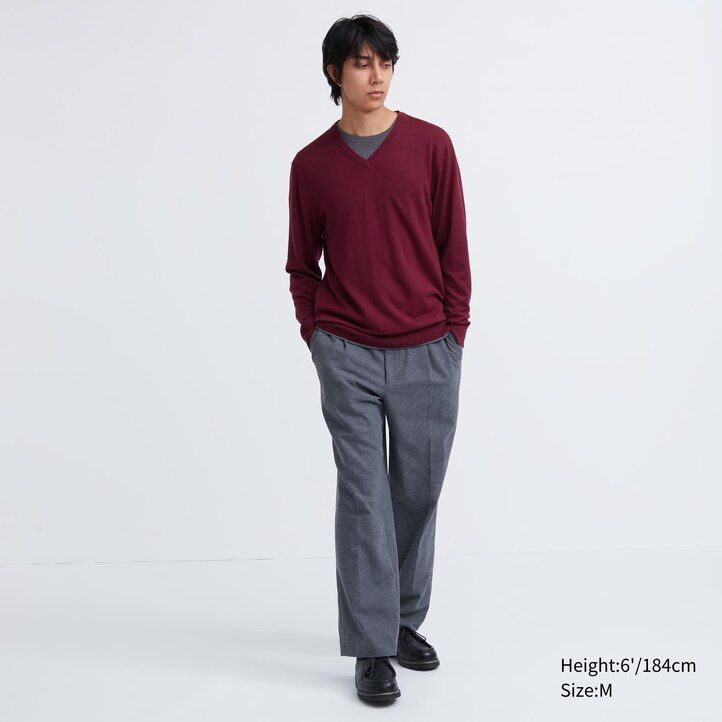 Grey Uniqlo 100pct Extra Fine Merino V Neck Jumper | DOPET-5281