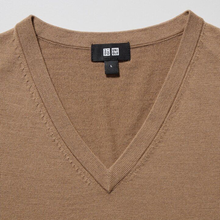 Grey Uniqlo 100pct Extra Fine Merino V Neck Jumper | DOPET-5281