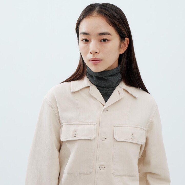 Grey Uniqlo Denim Shirt Jacket | BFEKP-1293