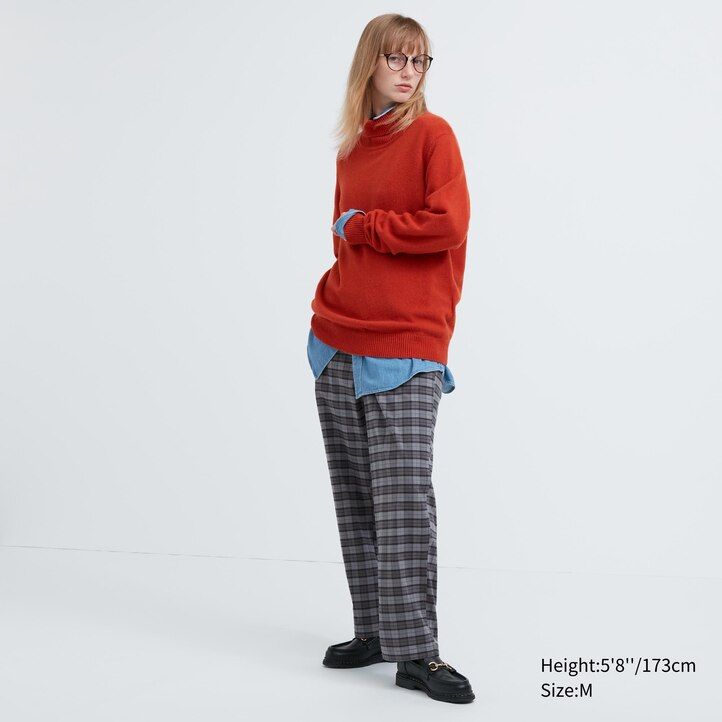 Grey Uniqlo Flannel Easy Patterned Ankle Length Trousers | JIHKW-1674