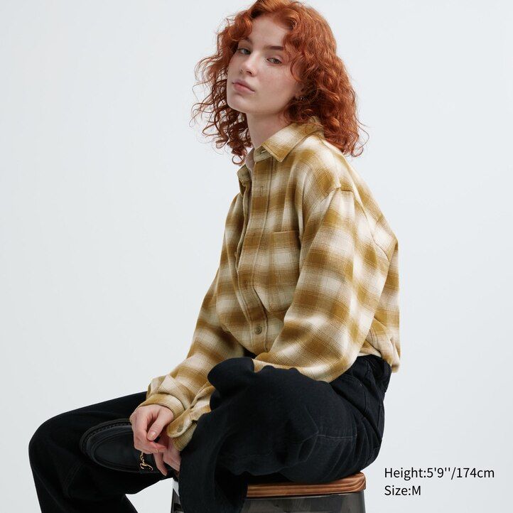 Grey Uniqlo Flannel Regular Fit Checked Shirt Regular Collar | IVCLU-9273