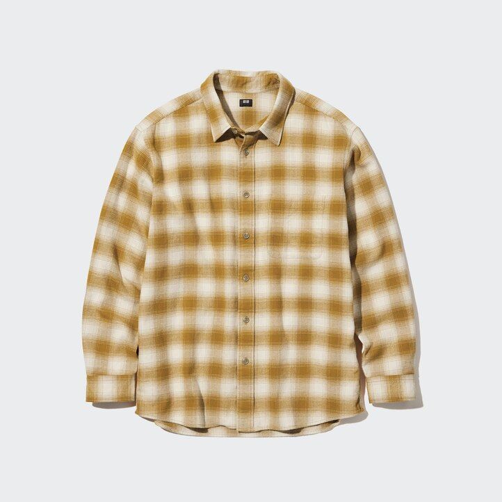 Grey Uniqlo Flannel Regular Fit Checked Shirt Regular Collar | IVCLU-9273