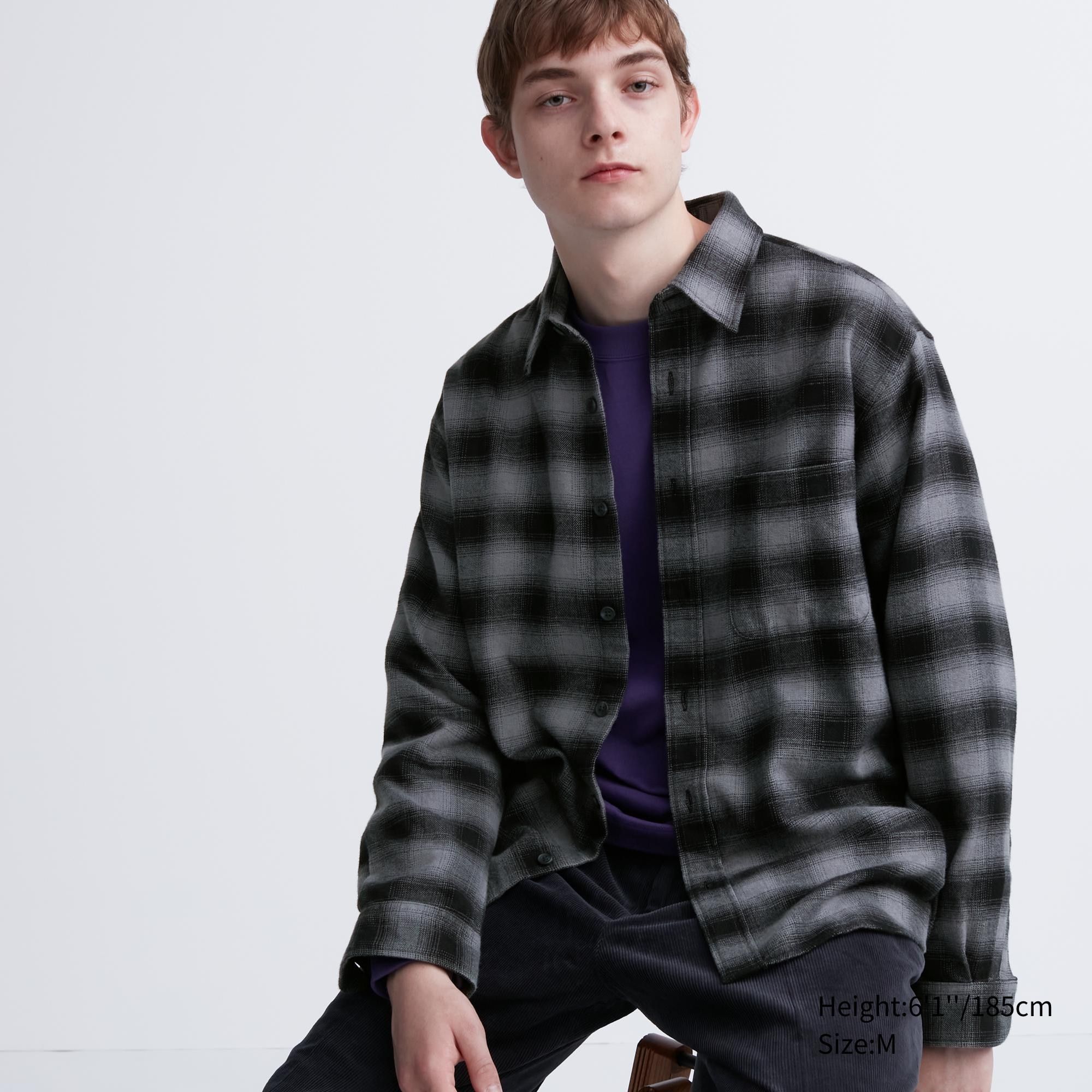 Grey Uniqlo Flannel Regular Fit Checked Shirt Regular Collar | IVCLU-9273