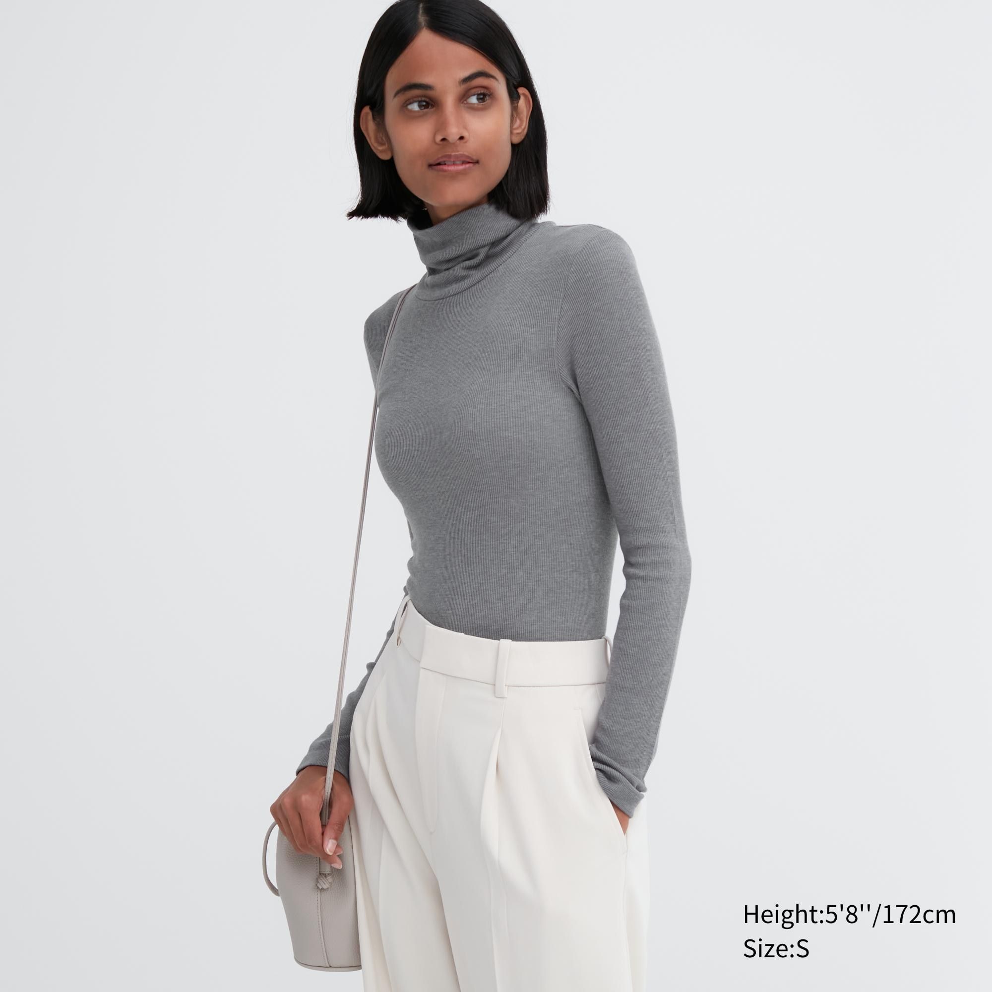 Grey Uniqlo Heattech Extra Warm Seamless Ribbed Turtleneck Long Sleeved Thermal Top | KQYHP-0169