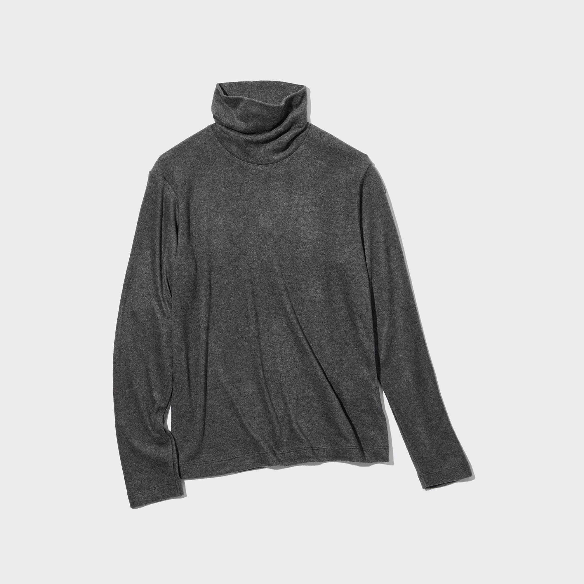 Grey Uniqlo Heattech Fleece Turtleneck Long Sleeved Thermal Top | BWQIP-6491