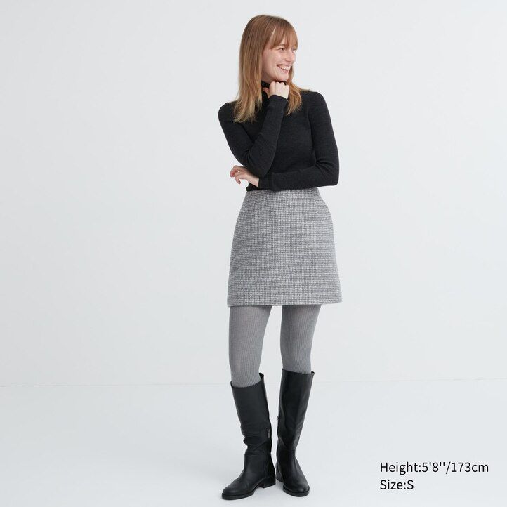 Grey Uniqlo Heattech Ribbed Knitted Thermal Tights | ZAIKY-9478