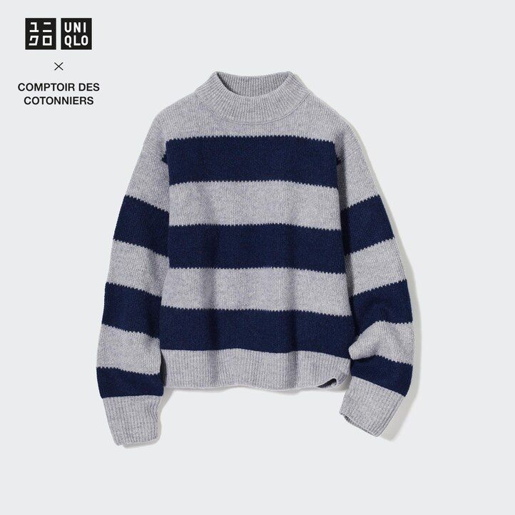 Grey Uniqlo Lambswool Striped Jumper | SMTGJ-6850