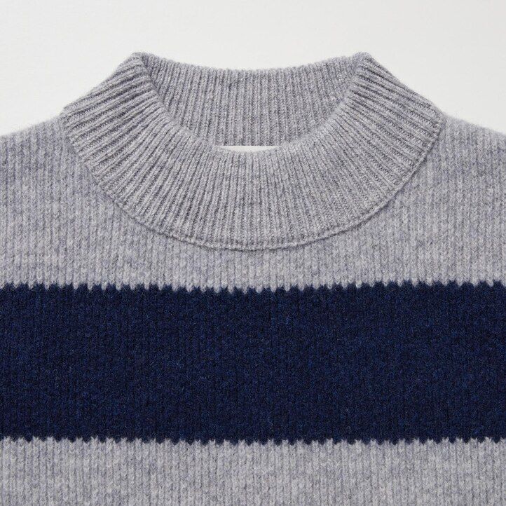 Grey Uniqlo Lambswool Striped Jumper | SMTGJ-6850