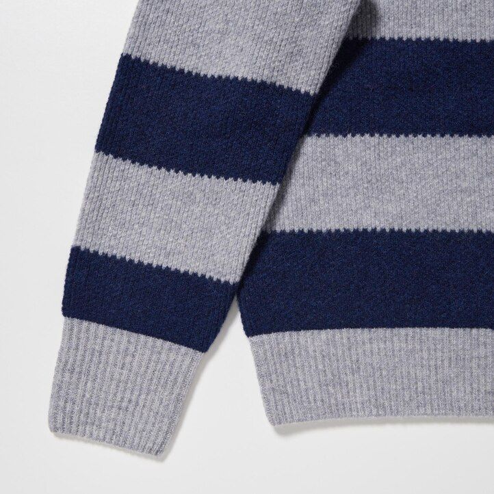 Grey Uniqlo Lambswool Striped Jumper | SMTGJ-6850