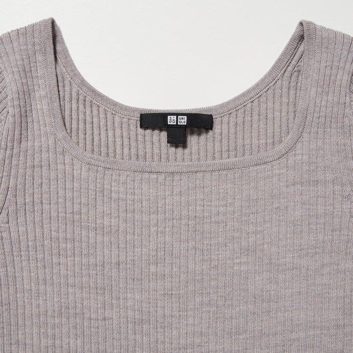 Grey Uniqlo Merino Blend Fitted U Neck Long Sleeved Dress | CXLMQ-1274