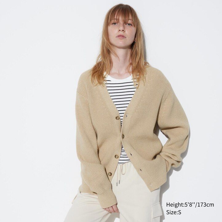 Grey Uniqlo Middle Gauge Knit V Neck Cardigan | KXYEZ-5768