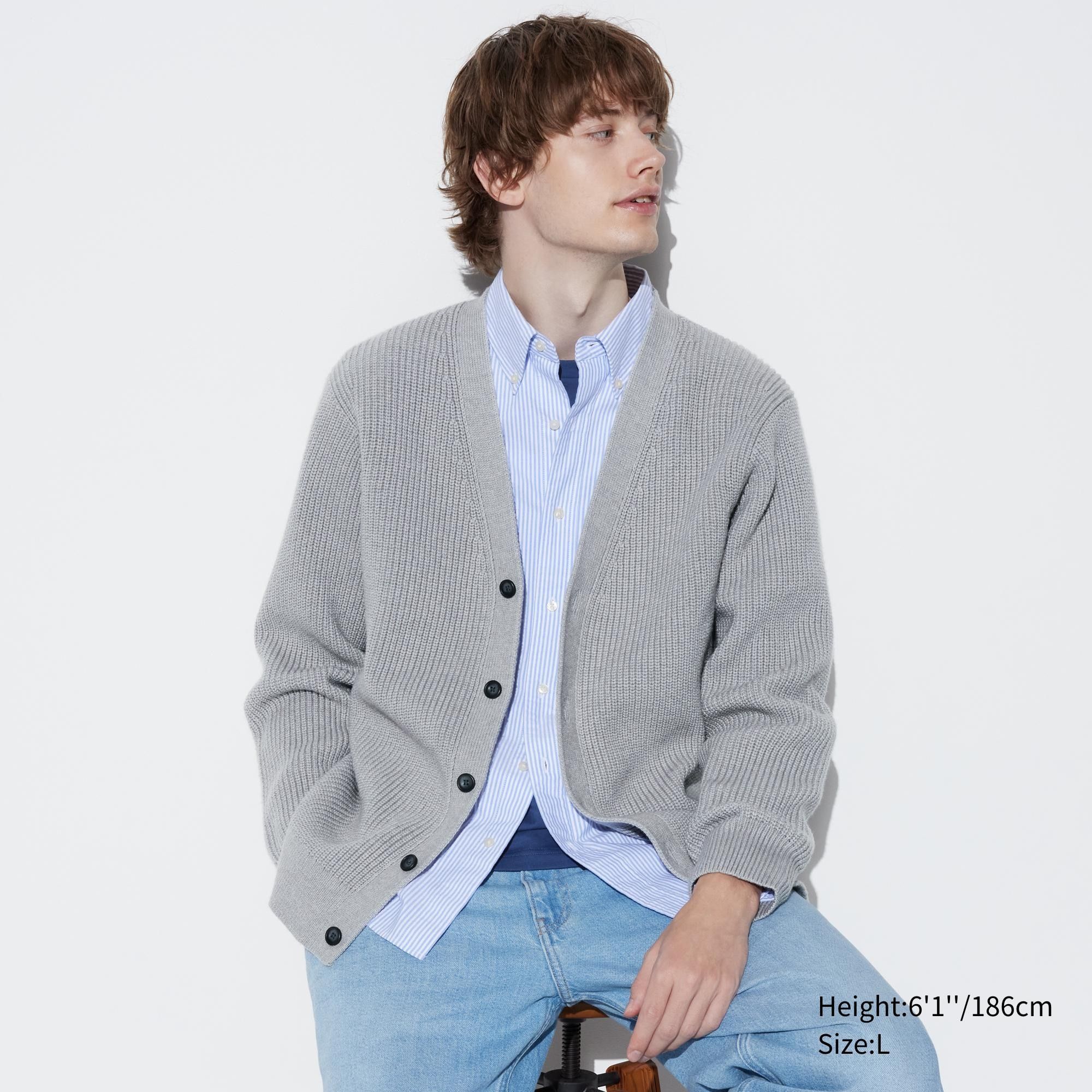 Grey Uniqlo Middle Gauge Knit V Neck Cardigan | KXYEZ-5768