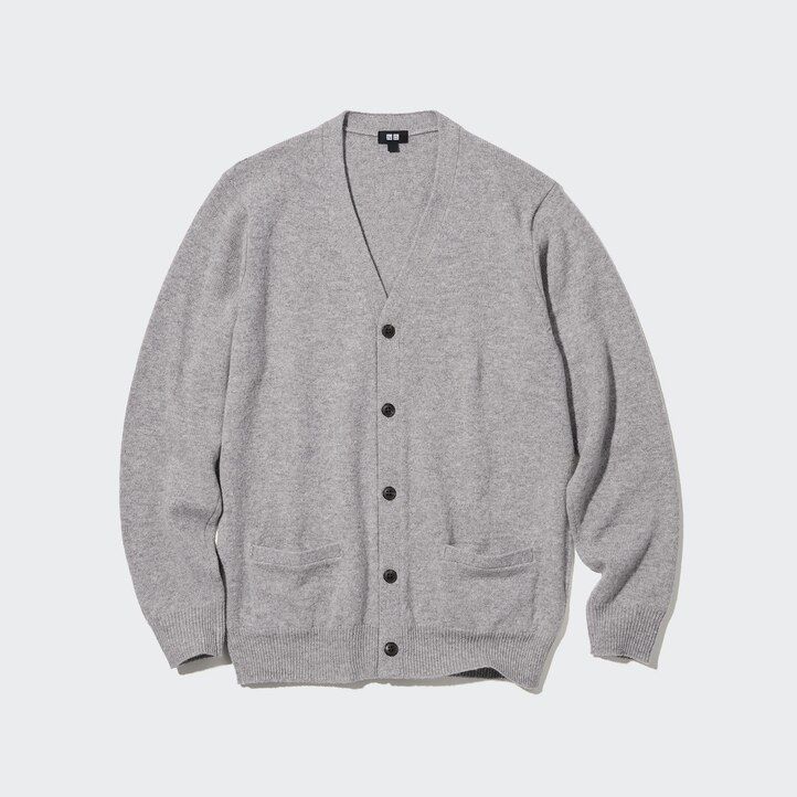 Grey Uniqlo Premium Lambswool V Neck Cardigan | MWZHT-9315