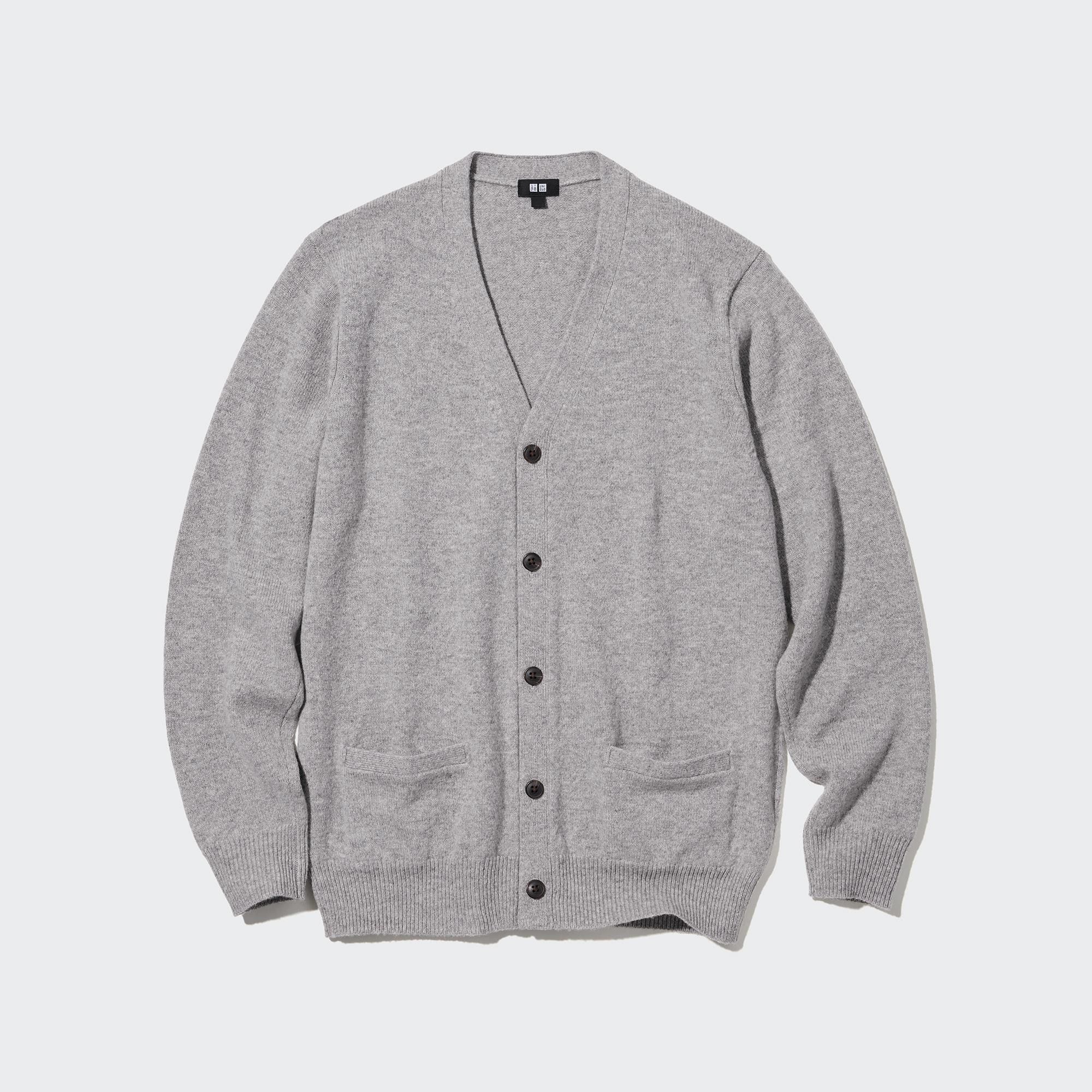 Grey Uniqlo Premium Lambswool V Neck Cardigan | MWZHT-9315