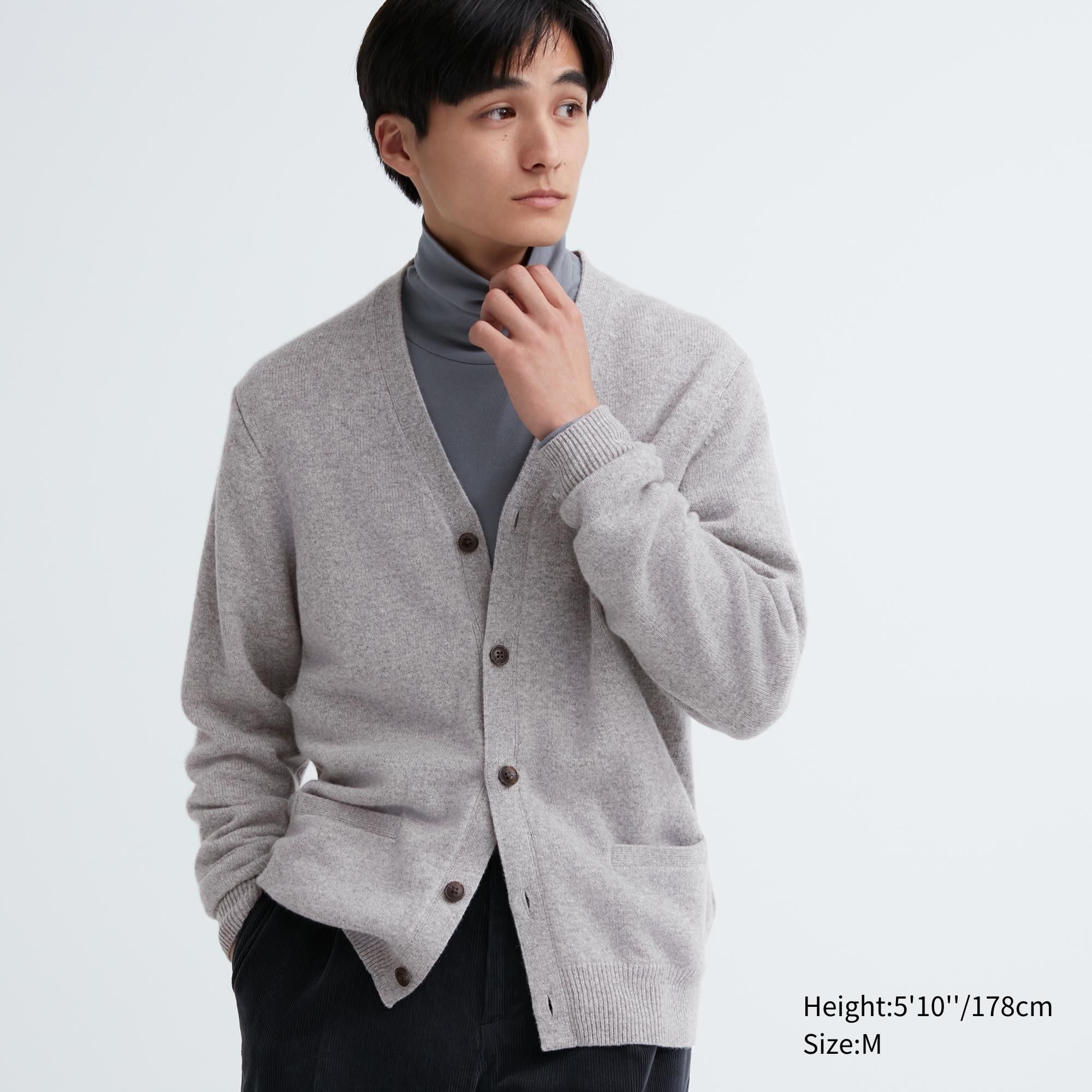 Grey Uniqlo Premium Lambswool V Neck Cardigan | NGALH-5367