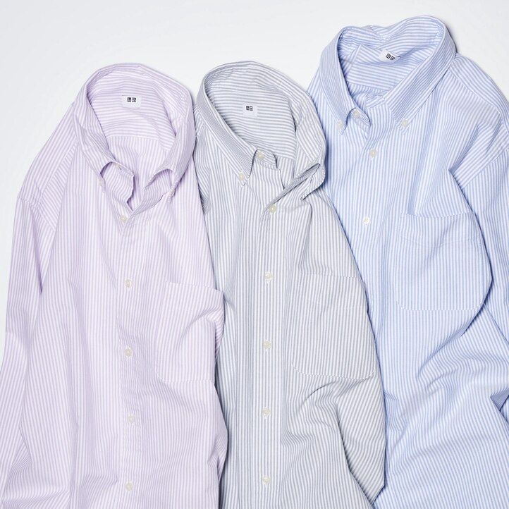 Grey Uniqlo Regular Fit Striped Oxford Shirt Regular Collar | IJXEF-2349