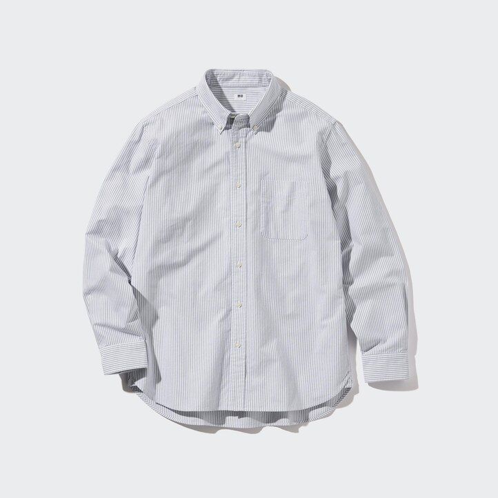 Grey Uniqlo Regular Fit Striped Oxford Shirt Regular Collar | IJXEF-2349