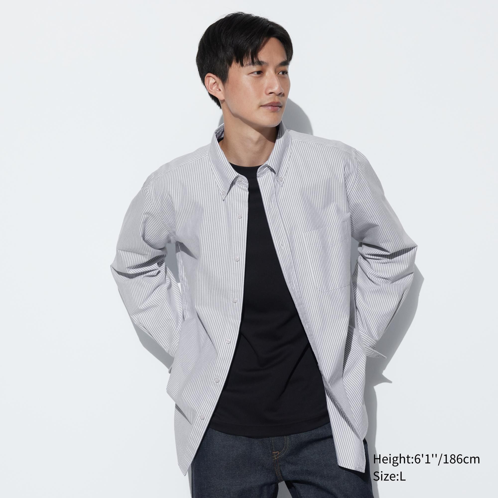 Grey Uniqlo Regular Fit Striped Oxford Shirt Regular Collar | IJXEF-2349