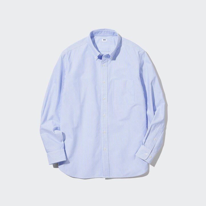 Grey Uniqlo Regular Fit Striped Oxford Shirt | STVBL-4073