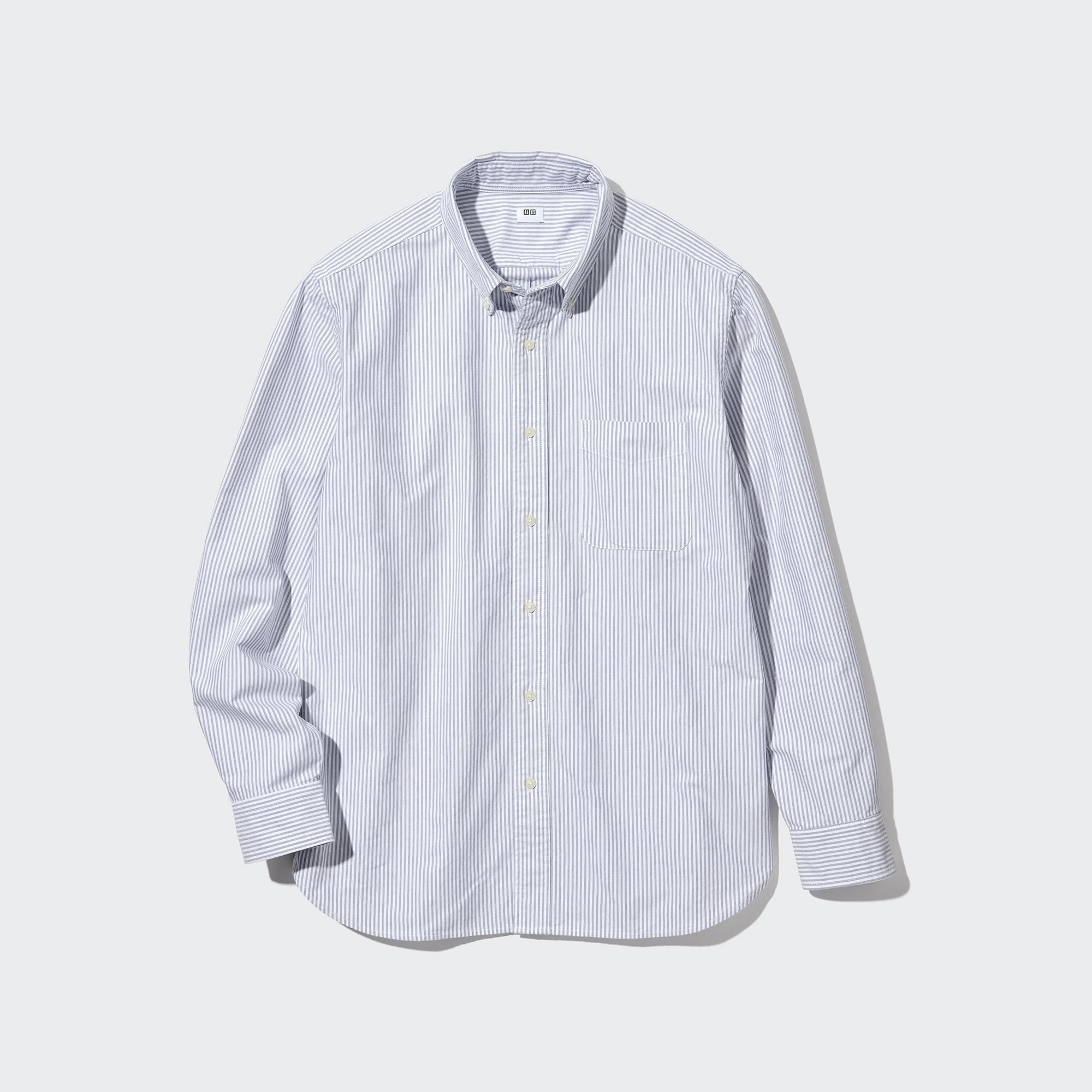 Grey Uniqlo Regular Fit Striped Oxford Shirt | STVBL-4073