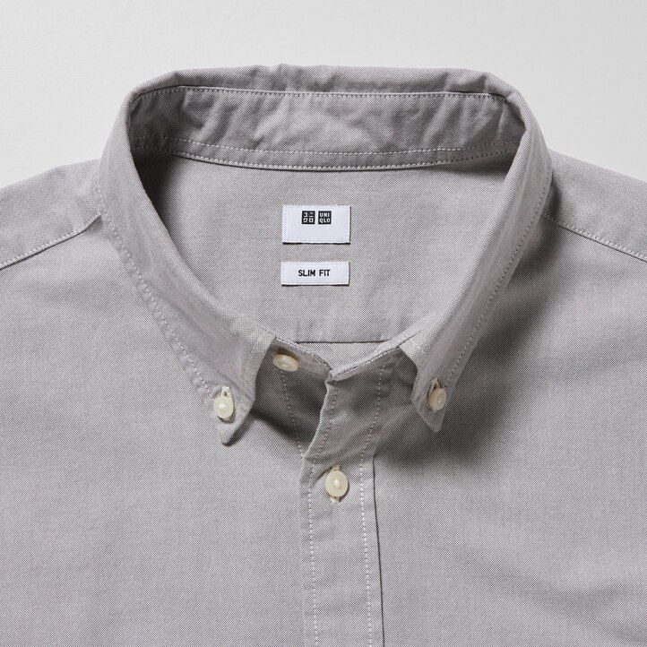 Grey Uniqlo Slim Fit Oxford Shirt | DSNMO-5764