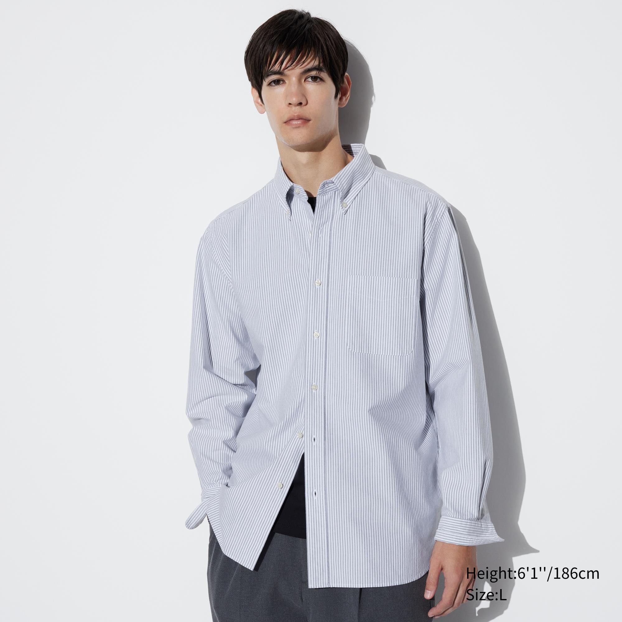 Grey Uniqlo Slim Fit Striped Oxford Shirt | IQUJC-8253