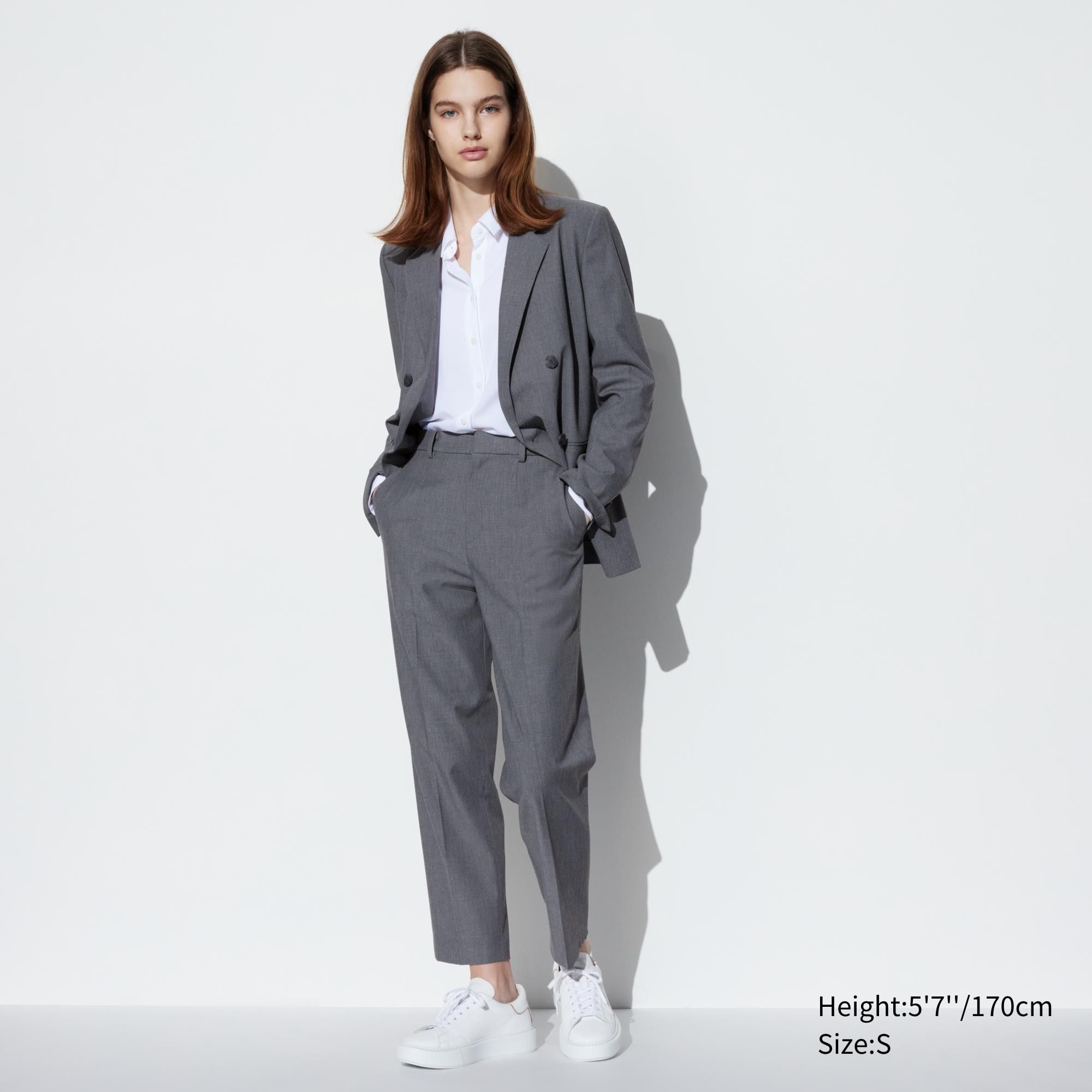 Grey Uniqlo Smart Ankle Length Trousers | PSUYK-2680