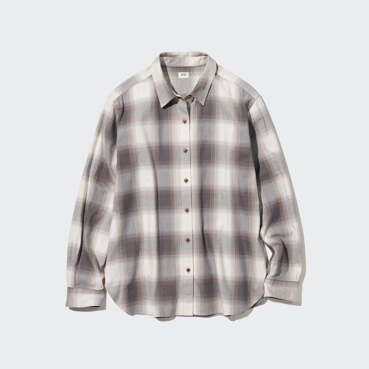 Grey Uniqlo Soft Brushed Checked Long Sleeved Shirt | ALPIU-0329