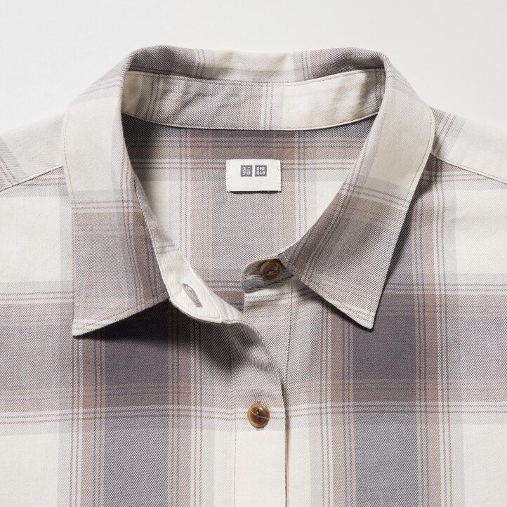 Grey Uniqlo Soft Brushed Checked Long Sleeved Shirt | ALPIU-0329
