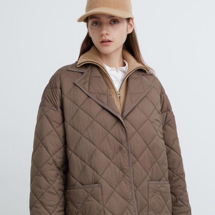 Grey Uniqlo Warm Padded Oversized Coat | TQKLU-3685