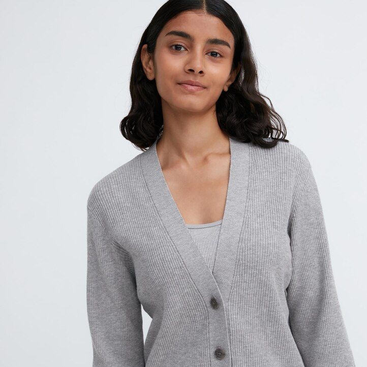 Grey Uniqlo Washable Knit Ribbed Cardigan | XWPCM-0942