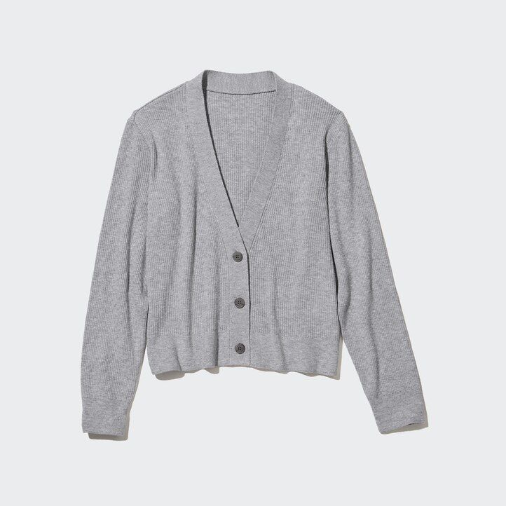 Grey Uniqlo Washable Knit Ribbed Cardigan | XWPCM-0942