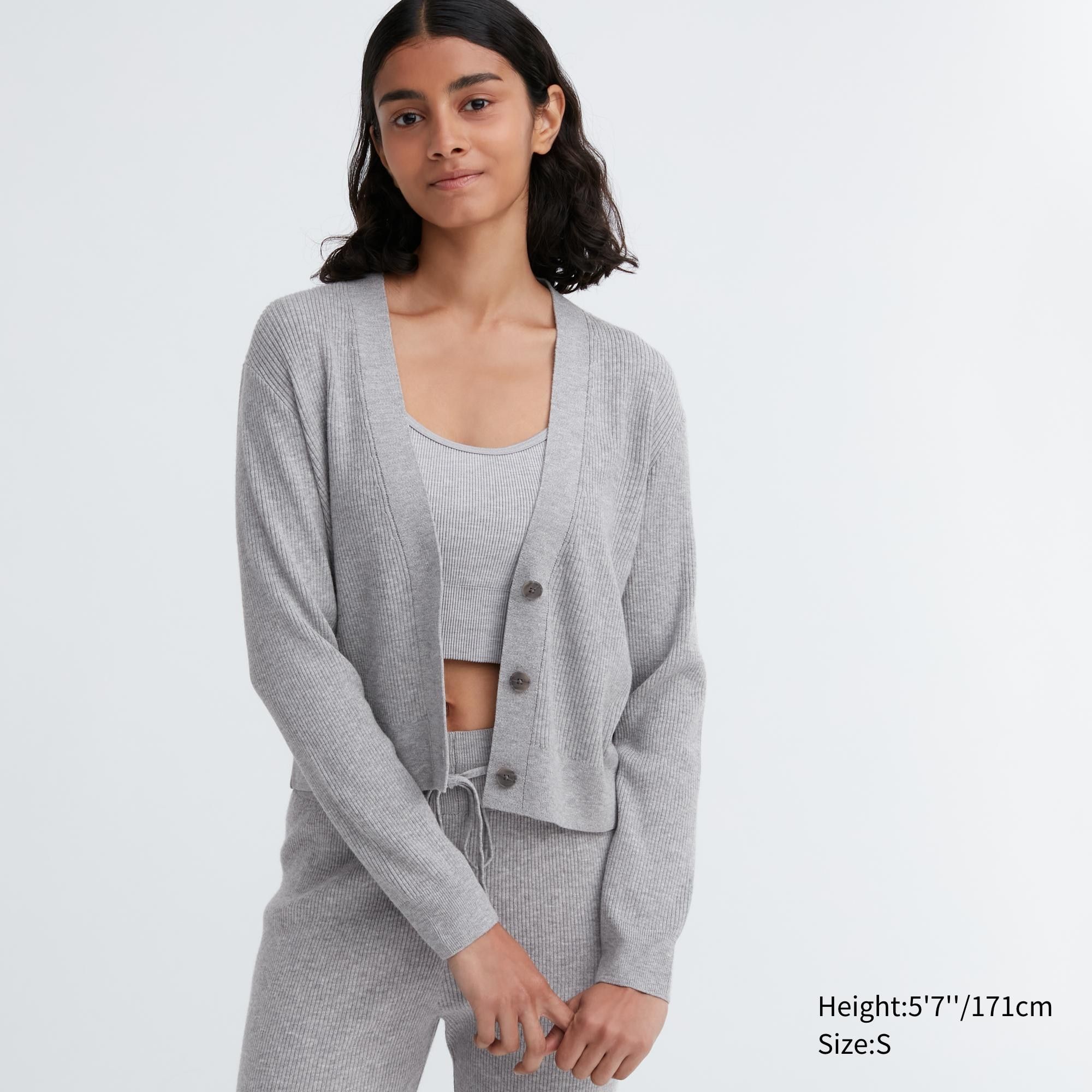 Grey Uniqlo Washable Knit Ribbed Cardigan | XWPCM-0942