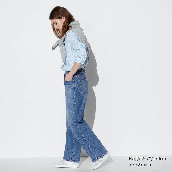 Grey Uniqlo Wide Straight Leg Jeans | ZCKVM-1329